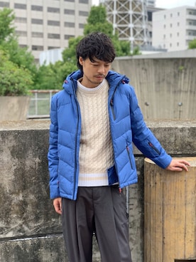 「アイテム（ダウンジャケット/コート、ブルー系）」を使った、Dimensionさん（メンズ・176cm）の秋コーディネート