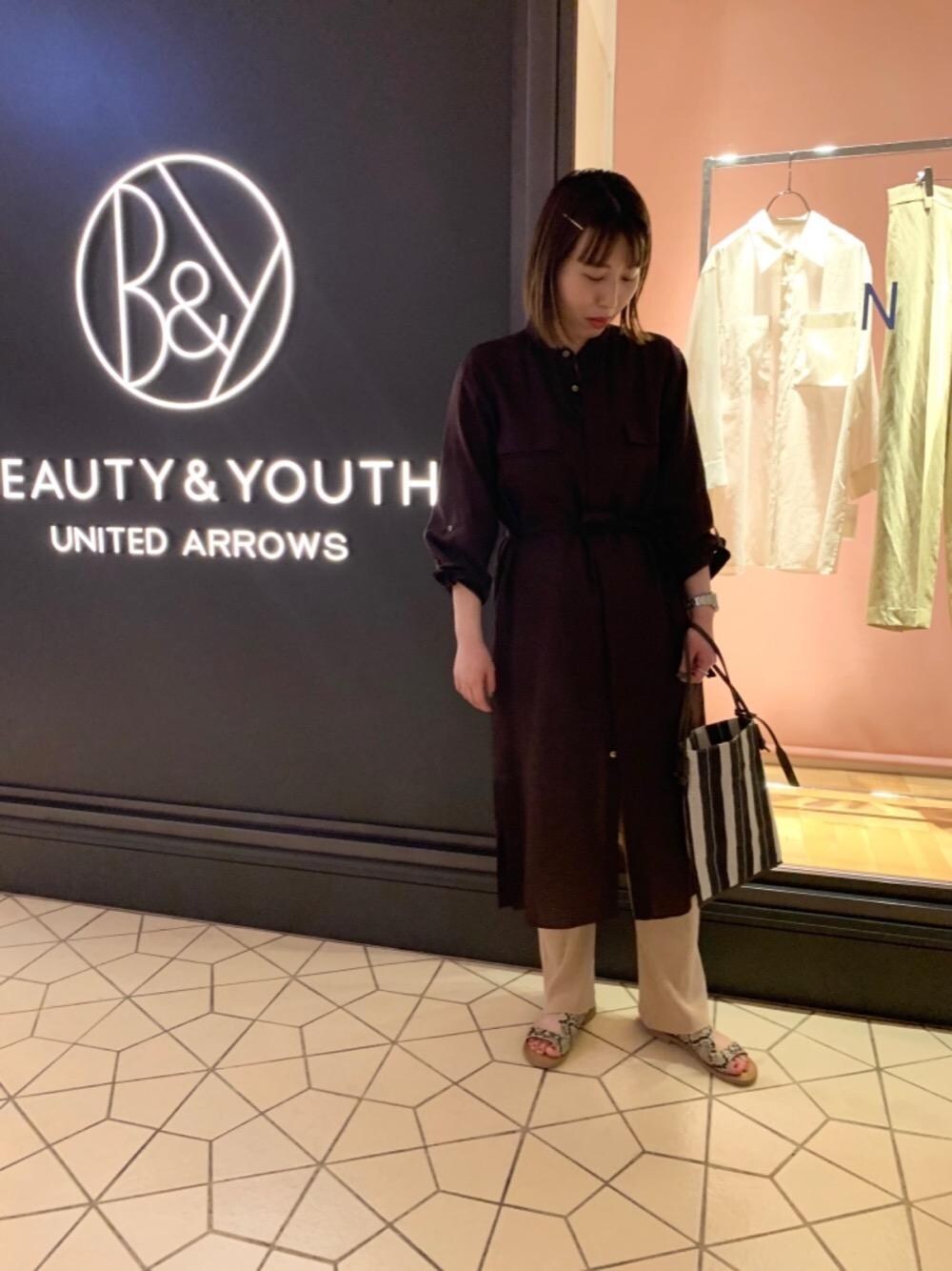 ビューティアンドユース　麻 リネン100% シャツワンピース バンドカラー S BEAUTY&YOUTH UNITED ARROWS - ビューティアンドユース 麻