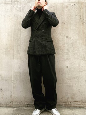 「JOHN LAWRENCE SULLIVAN（ジョンローレンスサリバン）のアイテム（テーラードジャケット、ブラック系）」を使った、Orange Itakura さん（メンズ・179cm）の冬コーディネート