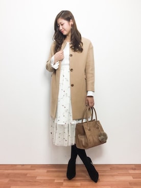「袖フリル」｜「アイテム（その他アウター）」を使った、marinaさん（レディース・162cm）の冬コーディネート