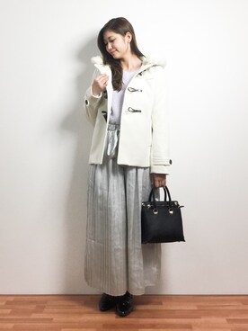 「プリーツ」｜「アイテム（ダッフルコート）」を使った、marinaさん（レディース・162cm）の冬コーディネート