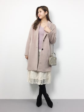 「RAY CASSIN（レイカズン）のアイテム（チェスターコート）」を使った、marinaさん（レディース・162cm）の冬コーディネート