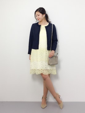 「M.deux（エムドゥ）のアイテム（ノーカラージャケット）」を使った、marinaさん（レディース・162cm）の春コーディネート