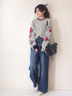 「DIESEL（ディーゼル）のアイテム（クラッチバッグ）」を使った、まるちわさん（レディース・160cm）の春コーディネート