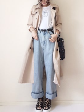 「腕まくり」｜「アイテム（ジャケット/アウター）」を使った、まるちわさん（レディース・160cm）の春コーディネート