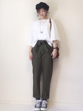 「カーキパンツ」｜まるちわさん（レディース・160cm）の夏コーディネート