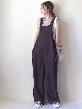 「JEANS FACTORY （ジーンズファクトリー）のアイテム（オールインワン・サロペット）」を使った、まるちわさん（レディース・160cm）の夏コーディネート