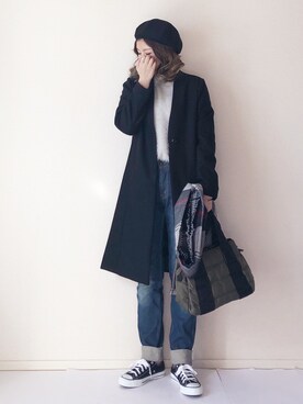 「URBAN RESEARCH Sonny Label（アーバンリサーチサニーレーベル）のチェックストール付きノーカラーコート（その他アウター）」を使った、まるちわさん（レディース・160cm）の冬コーディネート