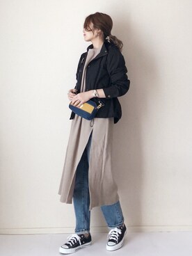 「ハイウエストストレートジーンズ」｜「アイテム（ワンピース/ドレス）」を使った、まるちわさん（レディース・160cm）の春コーディネート