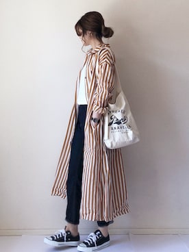 「ハイウエストストレートジーンズ」｜「アイテム（ワンピース/ドレス）」を使った、まるちわさん（レディース・160cm）の春コーディネート