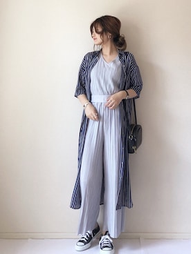 「プリーツ」｜「アイテム（シャツワンピース）」を使った、まるちわさん（レディース・160cm）の夏コーディネート
