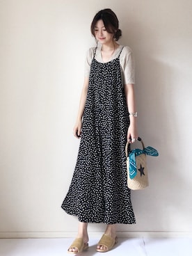 「DHOLIC（ディーホリック）のアイテム（つなぎ/オールインワン）」を使った、まるちわさん（レディース・160cm）の夏コーディネート