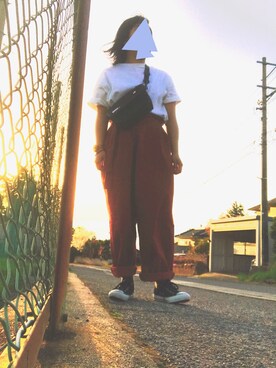 「e.r.g*（イーアールジー）のアイテム（パンツ）」を使った、ちょん®︎さん（レディース・148cm）の春コーディネート