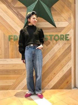 「ハイウェストデニム」｜リア  ナカネさん（レディース・152cm）の冬コーディネート