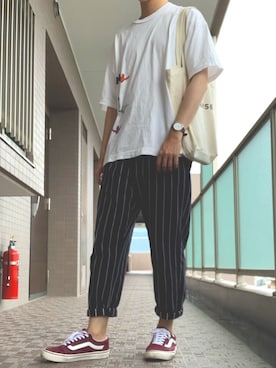 「CONVERSE（コンバース）のアイテム（バッグ）」を使った、おまつさん（メンズ・173cm）の夏コーディネート
