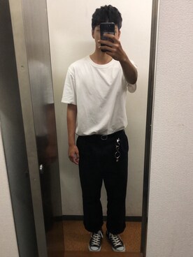 「UNIQLO（ユニクロ）のアイテム（トップス、ホワイト系）」を使った、早瀬さん（メンズ）の夏コーディネート