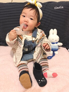 「Carter's（カーターズ）のアイテム（ダッフルコート）」を使った、Yi Chi Wangさん（キッズ・70cm）の冬コーディネート