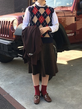 「Eddie Bauer（エディーバウアー）のアイテム（スカート）」を使った、de.さん（レディース・158cm）の秋コーディネート