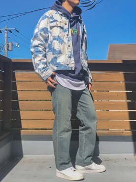 「ブリーチデニム」｜「アイテム（デニムジャケット）」を使った、なかじまけんたさん（メンズ・176cm）の秋コーディネート