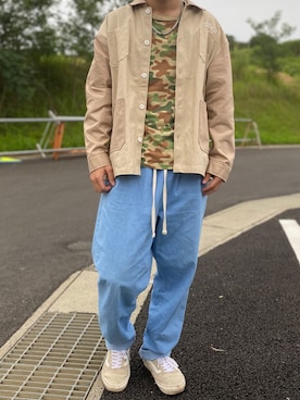 「A BATHING APE（アベイシングエイプ）のアイテム（Tシャツ/カットソー、グリーン系）」を使った、なかじまけんたさん（メンズ・176cm）の夏コーディネート