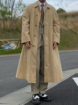 「Calvin Klein（カルバン・クライン）のアイテム（ステンカラーコート）」を使った、なかじまけんたさん（メンズ・176cm）の春コーディネート