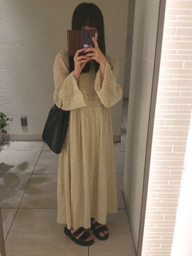 「MOUSSY（マウジー）のアイテム（ワンピース、ベージュ系）」を使った、きょんさん（レディース・155cm）の夏コーディネート