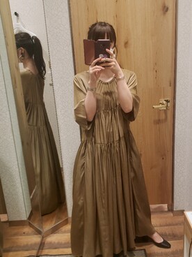 「CLANE（クラネ）のDOUBLE FACE TIERED ONE PIECE（ワンピース、ベージュ系）」を使った、きょんさん（レディース・155cm）の夏コーディネート
