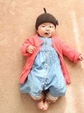 「handmade」｜「アイテム（シャツワンピース）」を使った、ayumiyuさん（キッズ・70cm）の冬コーディネート
