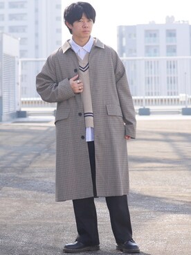 「レイヤードstyle」｜「アイテム（ステンカラーコート）」を使った、ゆーすけさん（メンズ・165cm）の冬コーディネート