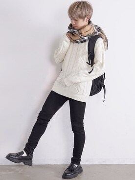 「アイテム（ストール/ショール、ブラウン系）」を使った、ゆーすけさん（メンズ・165cm）の秋コーディネート