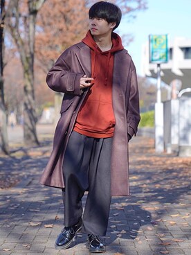 「shiki tokyo（シキトウキョウ）のアイテム（パーカー）」を使った、ゆーすけさん（メンズ・165cm）の冬コーディネート