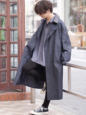 「ブルーコーデ」｜「アイテム（トレンチコート）」を使った、ゆーすけさん（メンズ・165cm）の冬コーディネート