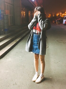 「ZARA（ザラ）のアイテム（ダッフルコート、グレー系）」を使った、吃桃的三藏さん（レディース・160cm）の冬コーディネート