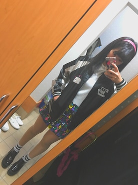 「厚底」｜「アイテム（スタジャン）」を使った、Mayu Takahashiさん（レディース・161cm）の春コーディネート