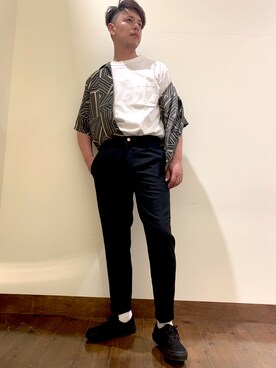 「Right-on（ライトオン）のアイテム（スラックス）」を使った、はりーさん（メンズ・176cm）の夏コーディネート