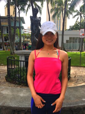 「hawaii」｜「アイテム（帽子）」を使った、Karen Yoshikawaさん（レディース・163cm）の夏コーディネート