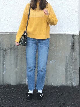 「ハイウエストストレートジーンズ」｜yuiさん（レディース・160cm）の冬コーディネート