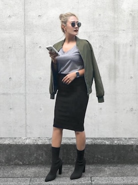 「海外セレブ風」｜「アイテム（MA-1）」を使った、SAKURAさん（レディース・156cm）の秋コーディネート