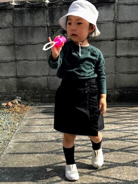 「PETIT BATEAU（プチバトー）のアイテム（帽子）」を使った、kaedeさん（キッズ・100cm）の冬コーディネート