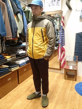 「MANASTASH（マナスタッシュ）のアイテム（ダウンジャケット/コート）」を使った、atsushiさん（メンズ・172cm）の秋コーディネート