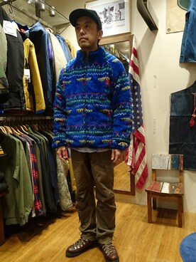 「柄物」｜「アイテム（ジャケット/アウター）」を使った、atsushiさん（メンズ・172cm）の冬コーディネート
