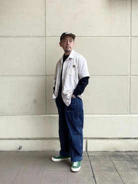 「schott（ショット）のアイテム（サロペット/オーバーオール）」を使った、atsushiさん（メンズ・172cm）の春コーディネート