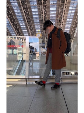 「niko and...（ニコアンド）のアイテム（ステンカラーコート）」を使った、motchieさん（メンズ・176cm）の冬コーディネート