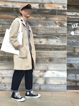 「カフェ」｜「アイテム（その他アウター）」を使った、motchieさん（メンズ・176cm）の春コーディネート