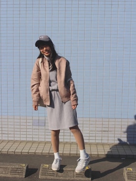 「キャップ女子」｜「アイテム（MA-1）」を使った、 Marinaさん（レディース・150cm）の冬コーディネート