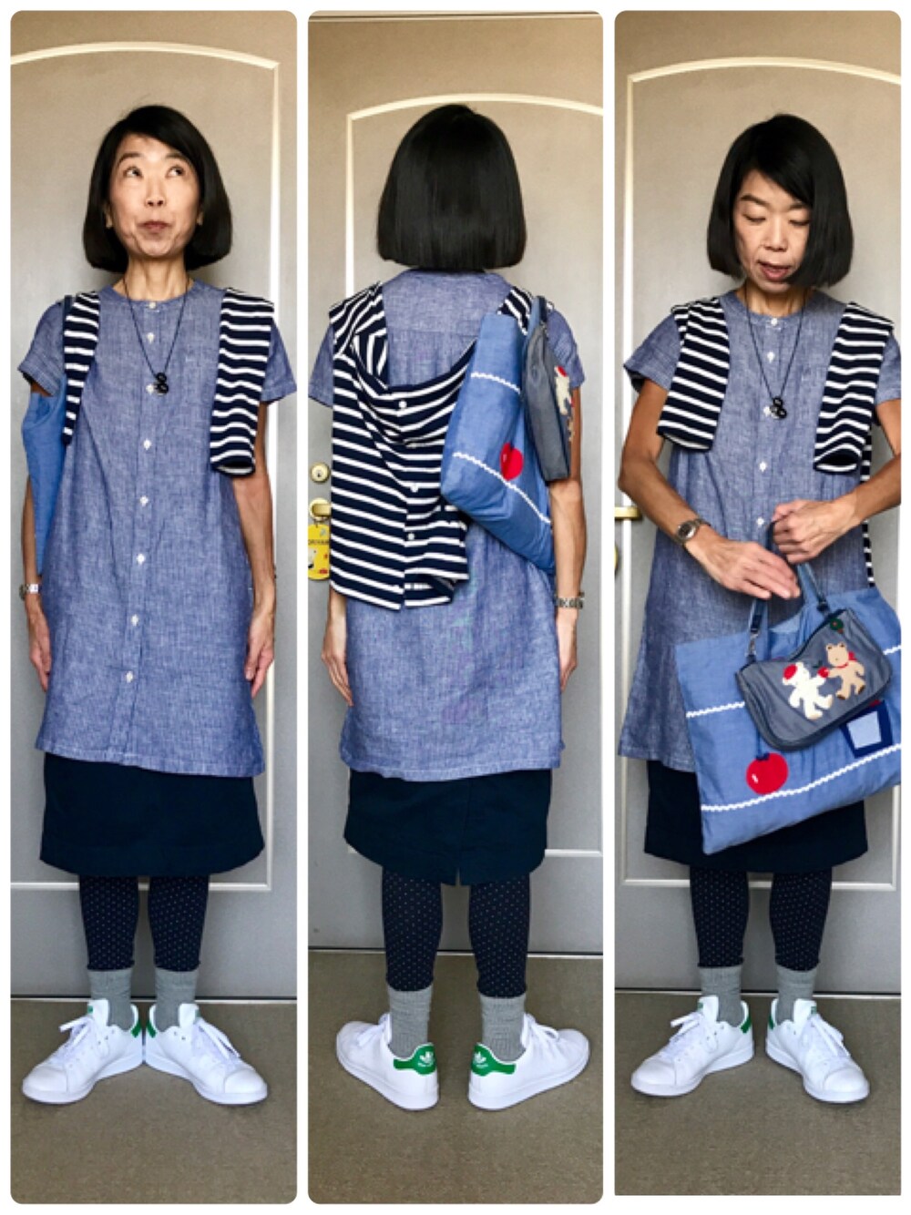 「無印良品のアイテム（ワンピース、ブルー系）」を使った、Misono Moriyamaさん（レディース・161cm）の春コーディネートの1枚目の写真