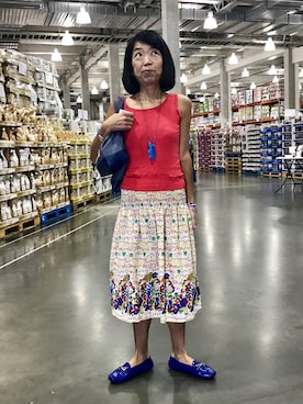 「アイテム（スリッポン、ブルー系）」を使った、Misono Moriyamaさん（レディース・161cm）の夏コーディネート