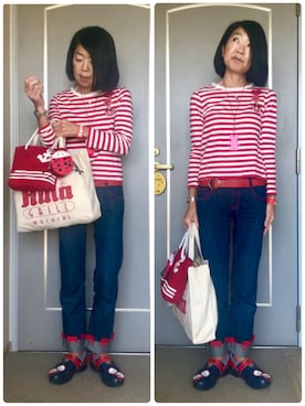 「Familiar （ファミリア）のアイテム（トートバッグ）」を使った、Misono Moriyamaさん（レディース・161cm）の春コーディネート