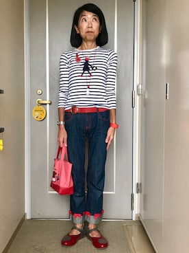 「Familiar （ファミリア）のアイテム（トートバッグ）」を使った、Misono Moriyamaさん（レディース・161cm）の春コーディネート