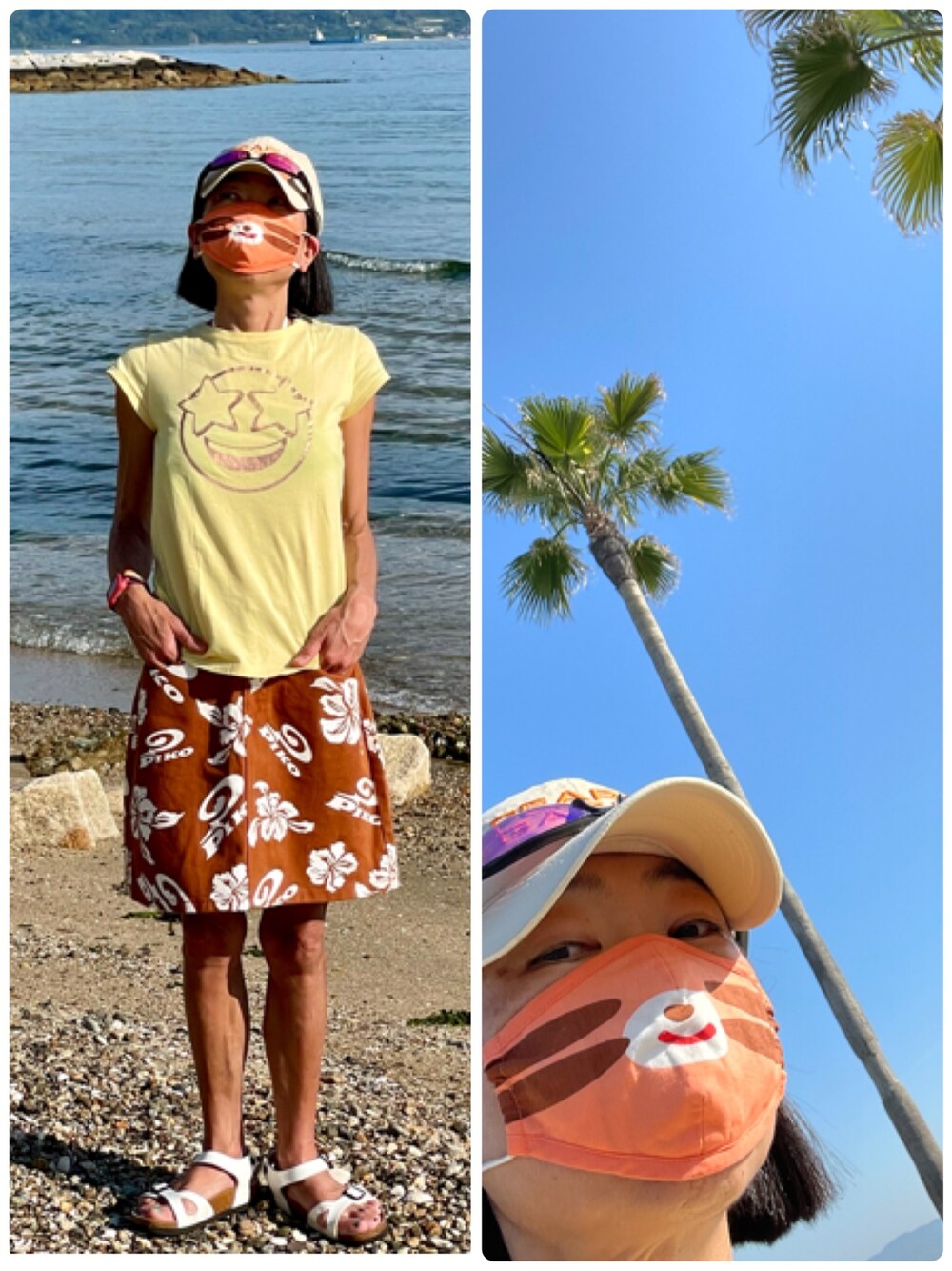 「GAP kidsのアイテム（Tシャツ/カットソー、イエロー系）」を使った、Misono Moriyamaさん（レディース・161cm）の夏コーディネートの1枚目の写真